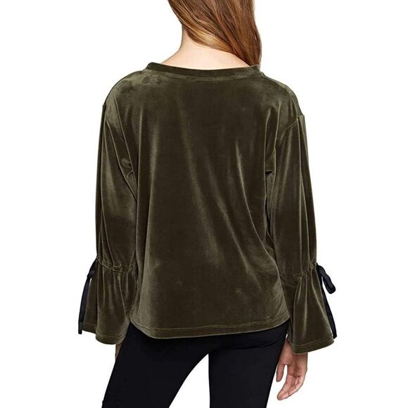 Sanctuary Tierney Green‎ velour bell sleeves blouse top - Picture 7 of 8